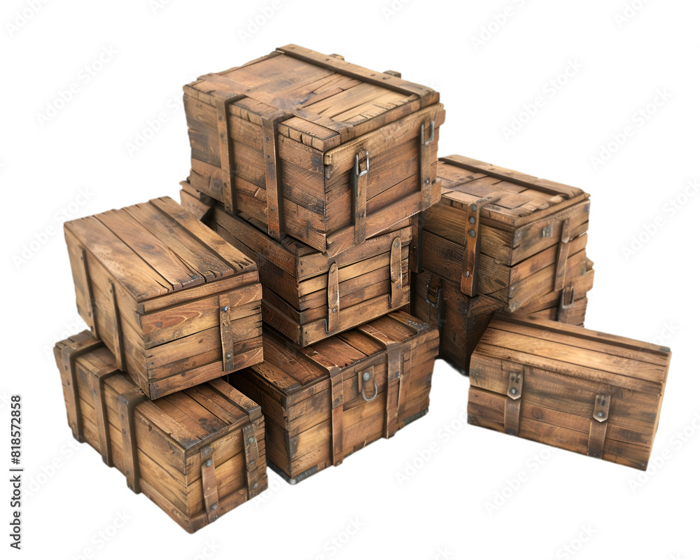 Cargo wooden box stack on transparent background Cargo wooden box stack on transparent background