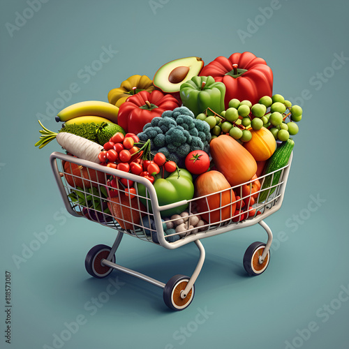 shopping cart full of fruits