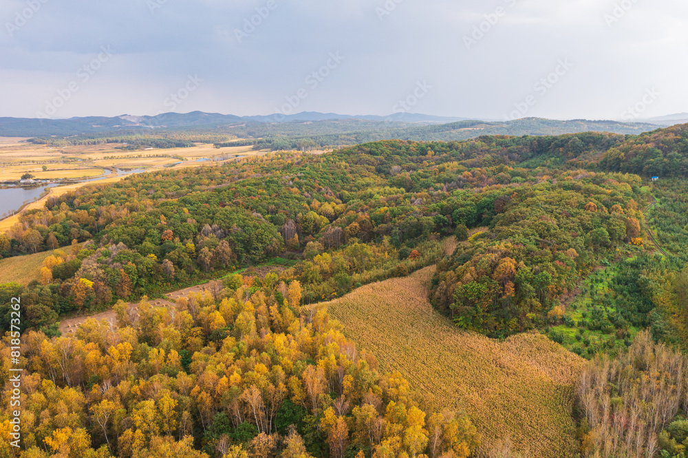 Aerial photography of colorful forests in autumn in Changbai Mountains
