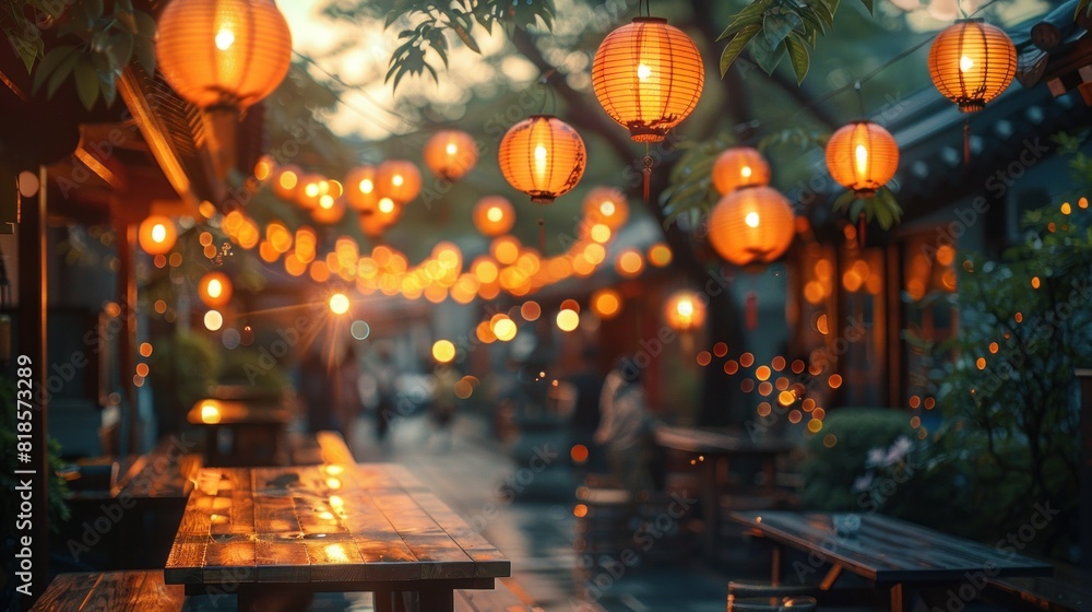 Japanese festival with minimalistic paper lanterns and soft lighting Japanese festival with minimalistic paper lanterns and soft lighting
