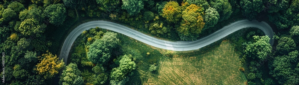 Dynamic vehicle carving paths on a quiet rural road, juxtaposing speed with calming nature