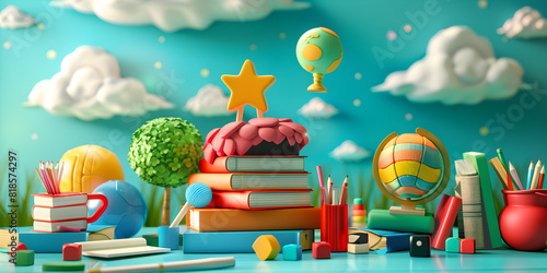  International Day of Education in Cartoon Style