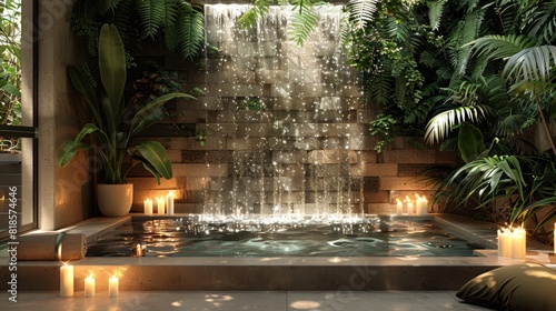 The image shows a beautiful waterfall in a tropical setting photo