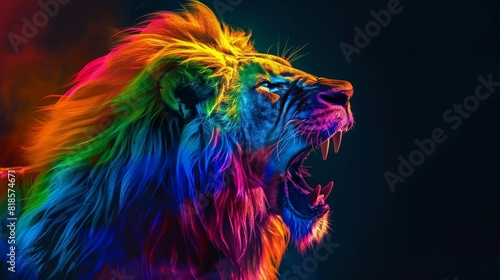 Regal Roar - Vibrant Rainbow Lion Illustration Symbolizing Pride and Strength © nialyz