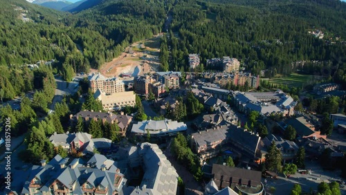 Summer Aerial Over Whistler Village with Mountain Bike Park