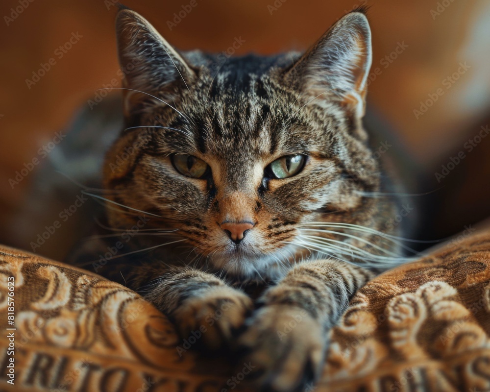 A ginger cat is lying on a couch and looking at the camera. AI. A ginger cat is lying on a couch and looking at the camera. AI.