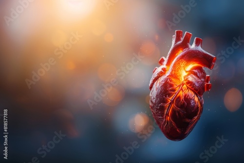 Bright and simple depiction of heart anatomy, focusing on the valves and chambers in a minimalistic and colorful style. Space for text on the right side. photo