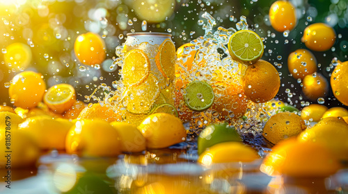 Vibrant Yellow and Lime Green Background with Floating Soft-Drink Can 