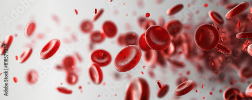 Red blood cells flow on white background, Medical banner photo