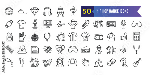 Hip hop dance icon set. Outline set of hip hop dance vector icons for ui design. Outline icon collection. Editable stroke.