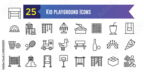 Kid playground icons set. Outline set of kid playground vector icons for ui design. Outline icon collection. Editable stroke.