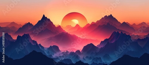 Minimalistic Art Masterpiece Warm Hued Mountain Range Sunset photo
