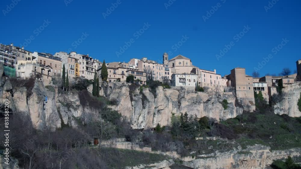Cuenca hanging houses, encahnted city and bridge, Spain. High quality 4k footage Cuenca hanging houses, encahnted city and bridge, Spain. High quality 4k footage
