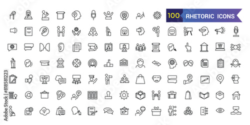 Rhetoric icons set outline vector. Knowledge lecture. Communication distance. Outline icon collection. Editable stroke.