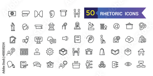 Rhetoric icons set outline vector. Knowledge lecture. Communication distance. Outline icon collection. Editable stroke.