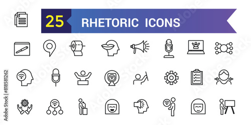 Rhetoric icons set outline vector. Knowledge lecture. Communication distance. Outline icon collection. Editable stroke.