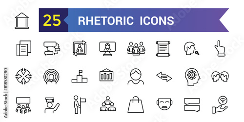 Rhetoric icons set outline vector. Knowledge lecture. Communication distance. Outline icon collection. Editable stroke.