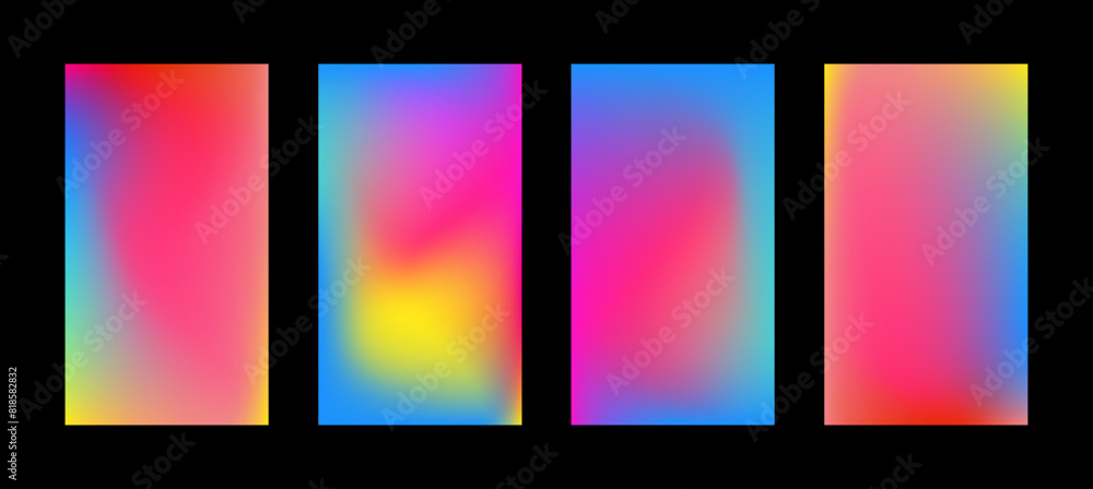 Contemporary bright colored vector vertical blurry multicolor backgrounds set. Blurred effect abstract backdrops for social media story. Modern colorful vivid optimistic and energetic mesh gradients