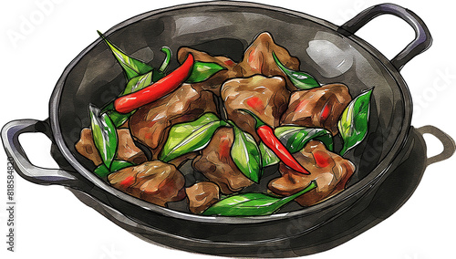 Pad Kra Pao (Stir fried Meat with Basil and Chili) photo