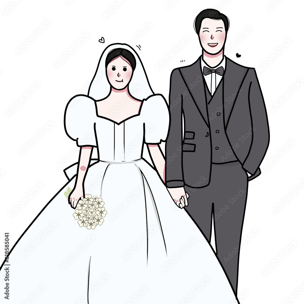 Hand drawn wedding couple illustration wedding cartoon Hand drawn wedding couple illustration wedding cartoon