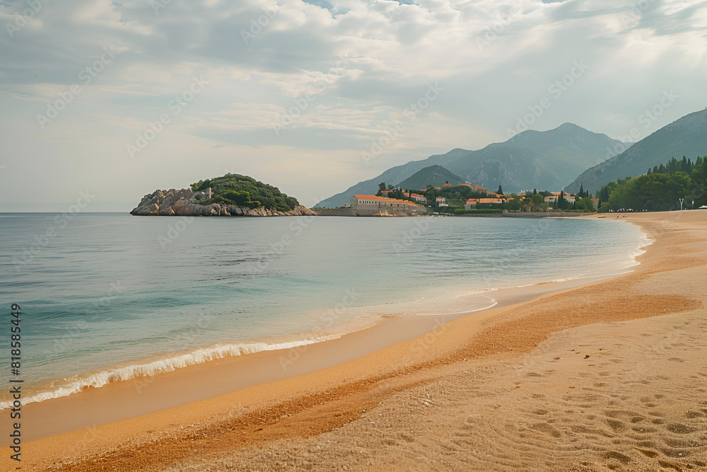 
Empty beach at Sveti Stefan in Montenegro