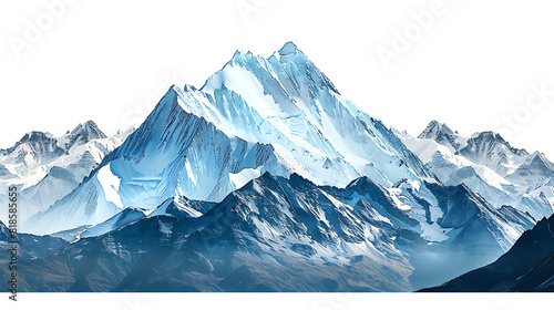 "Majestic Snowy Mountain Peaks on Clear White Background", "Epic Snowy Mountain Peaks on Transparent White Background"