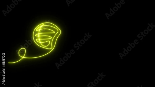 Self drawing animation one continuous line draw, logo,neon yellow luminous sign,microphone photo