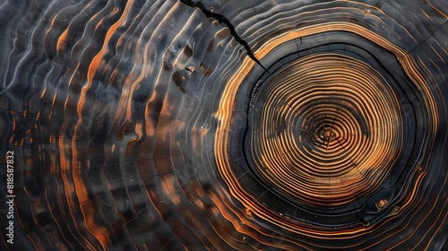 An artistic representation of the wood grain texture on tree rings  showcasing its unique patterns and colors in the style of nature. 