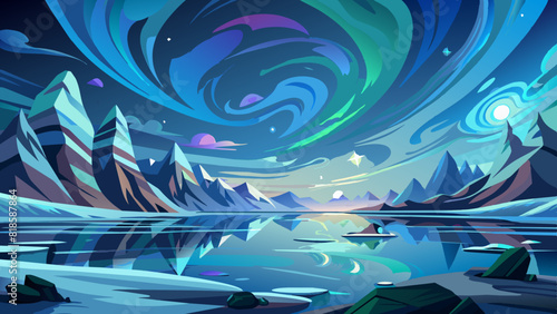 Mystical Northern Aurora Over Tranquil Mountain Lake