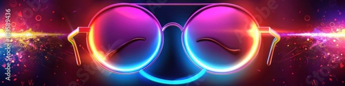 Vibrant Neon Smiley Face with Sunglasses A Dynamic D Art photo