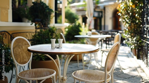 table and chairs on the terrace of a hotel