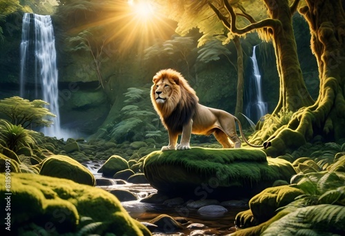 lion sitting by waterfall (86)