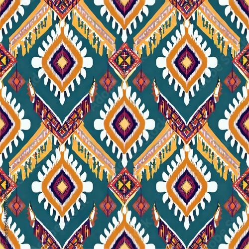  Ikat ethnic abstract beautiful art. Ikat seamless pattern in tribal, folk embroidery.