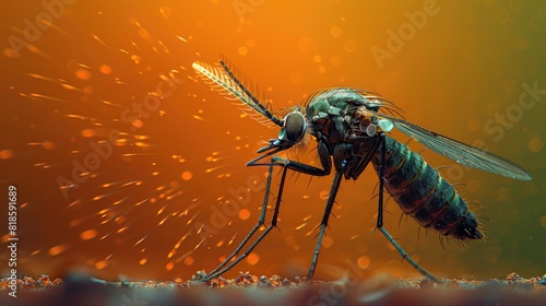 Close-up image of a mosquito with vibrant background. Perfect for illustrating insect life and biological studies in high detail. photo