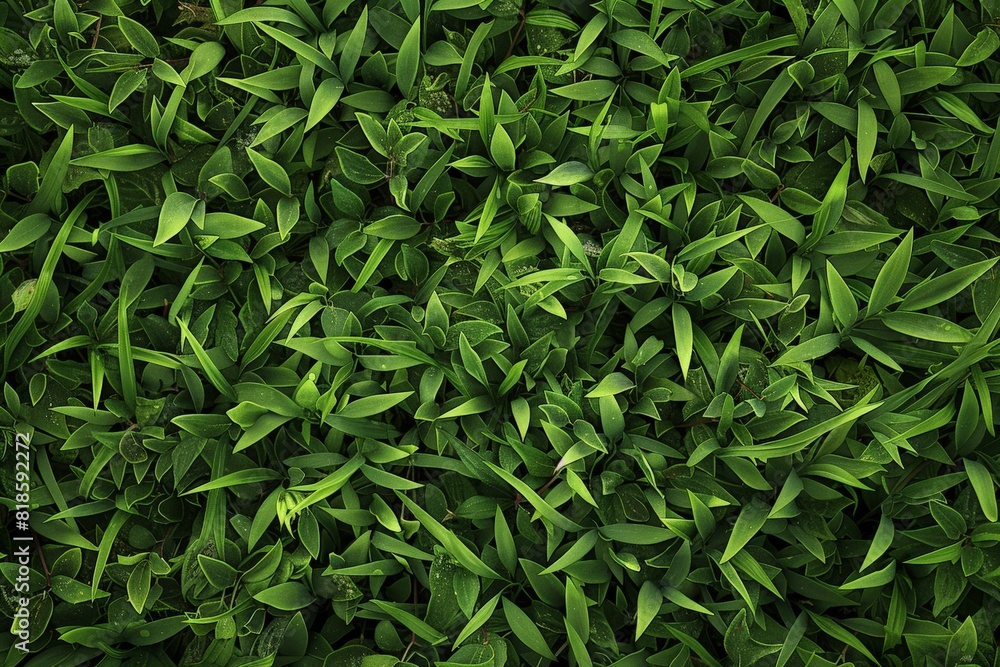 A lush green field of grass with many leaves A lush green field of grass with many leaves