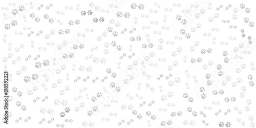 Paw pet seamless pattern, dog or cat footprint texture, animal background, stamp repeat, foot track wallpaper.  Good for textile fabric design, wrapping paper, website wallpapers, textile, apparel photo