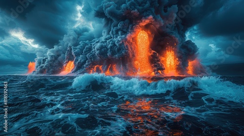 burning lava fire in the night