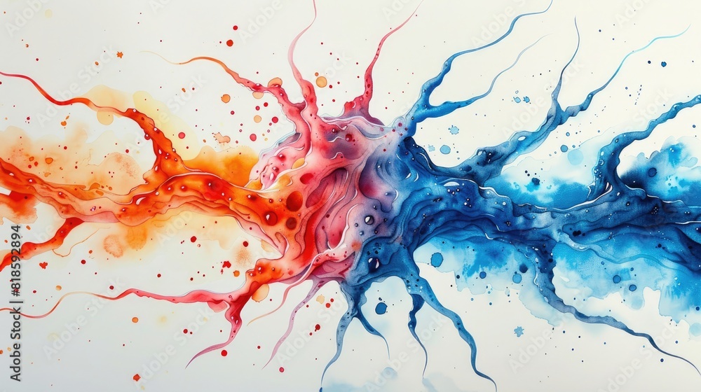 Vibrant abstract fluid art with dynamic splashes of red, blue, and orange on a white background. Perfect for modern, creative designs. Vibrant abstract fluid art with dynamic splashes of red, blue, and orange on a white background. Perfect for modern, creative designs.