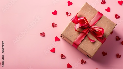 Gift box with Valentines hearts on pink background