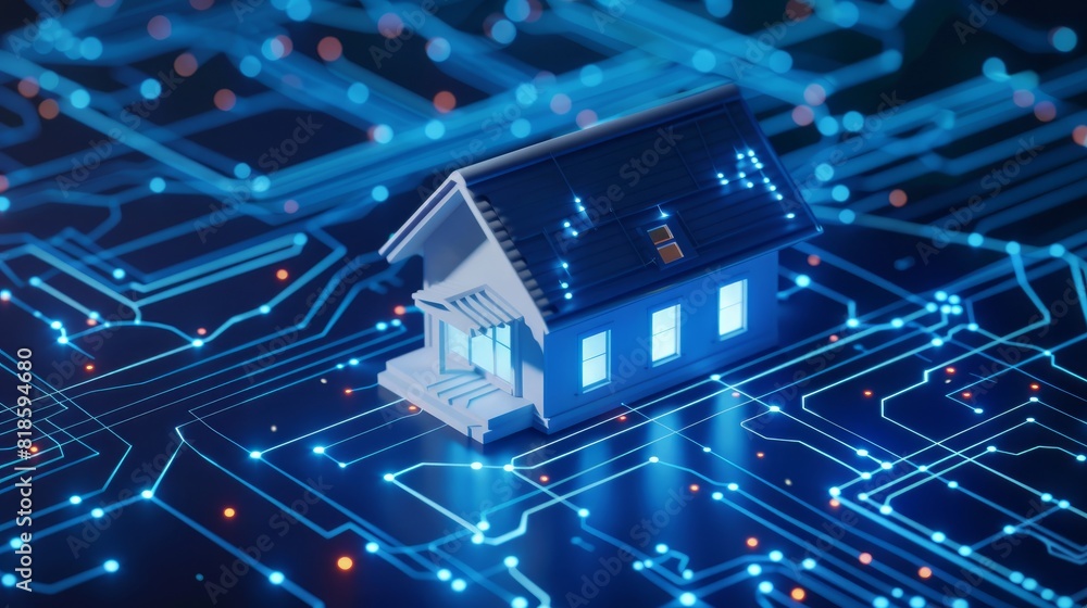 Conceptual banner of smart home technology with connected icons.
Conceptual banner of smart home technology with connected icons.