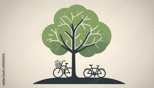 A tree icon with a bicycle leaning against its tru upscaled_3 photo