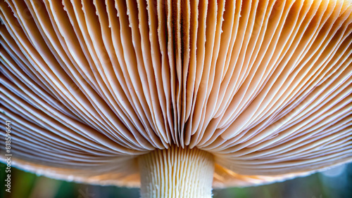 A close-up view of the gills underneath a mushroom cap, demonstrating its role in spore dispersal