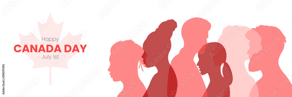 Canada Day banner.Vector illustration with silhouettes of people.