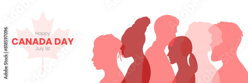 Canada Day banner.Vector illustration with silhouettes of people.