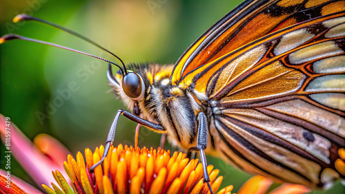 A detailed photograph of the proboscis of a butterfly, showing its specialized mouthpart for feeding on nectar