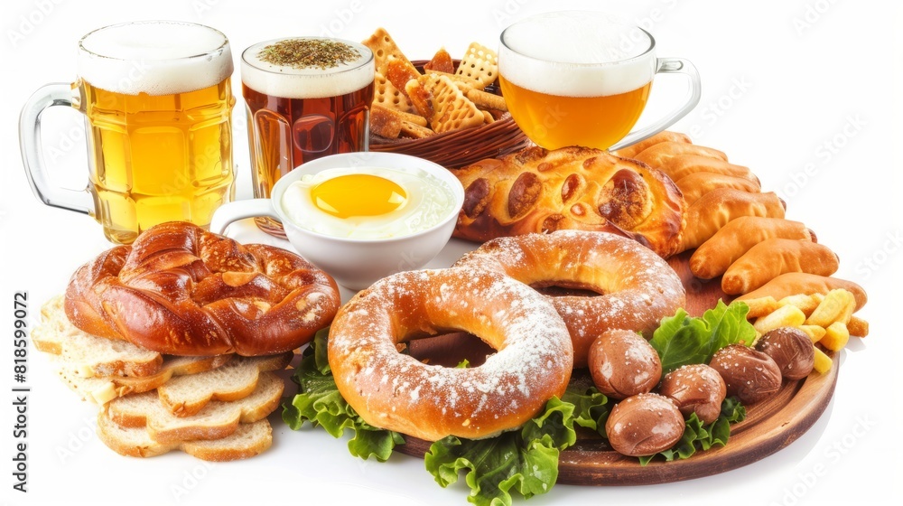 bavarians breakfast and beers, isolated on white background bavarians breakfast and beers, isolated on white background