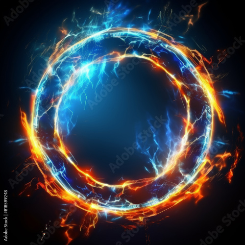 Blue and orange circular lightning on white background © Nice Seven