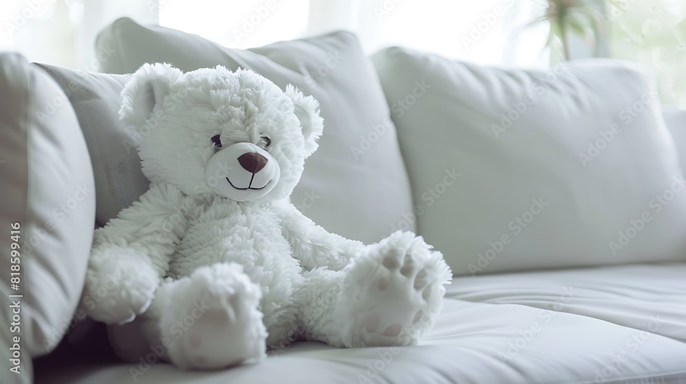White Teddy Bear on sofa
