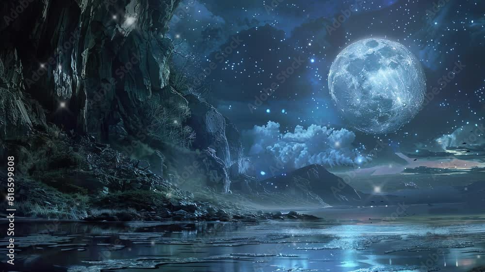 Fantasy place with big moon Fantasy place with big moon