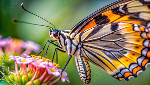 A detailed photograph of the proboscis of a butterfly, showing its specialized mouthpart for feeding on nectar